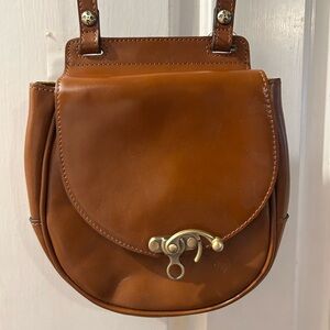 Patricia Nash Cognac Leather Crossbody with Brass Clasp